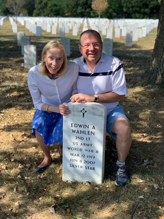 Ginny & Neil at Arlington at Ginnys Dads grave(Edwin A. Wahlen- Silver Star)
